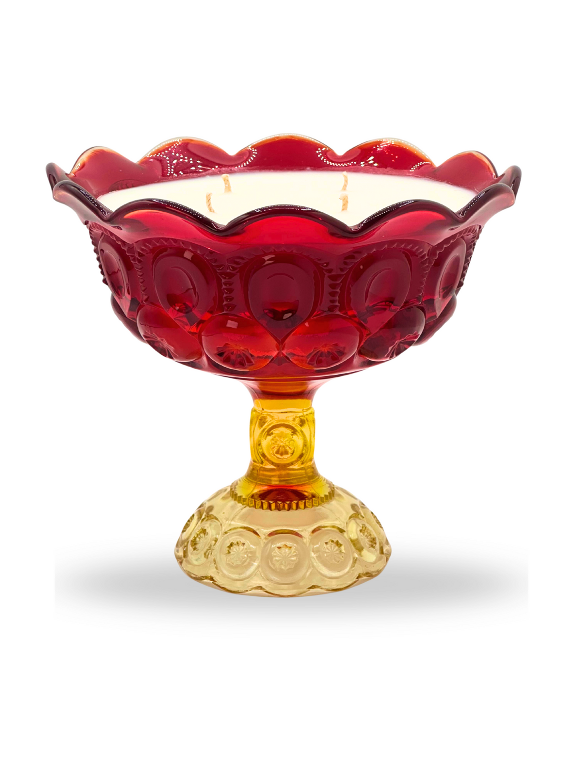 Soy candle in amberina vintage glass