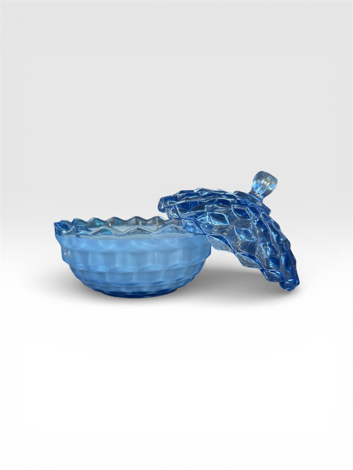 Soy candle in blue vintage glass