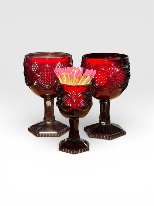 Soy candle in red vintage glass stemware